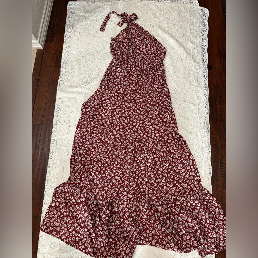 Pretty Garden one shoulder Floral Red Midi Dress. M western. Cottagecore prairie - Picture 4 of 5